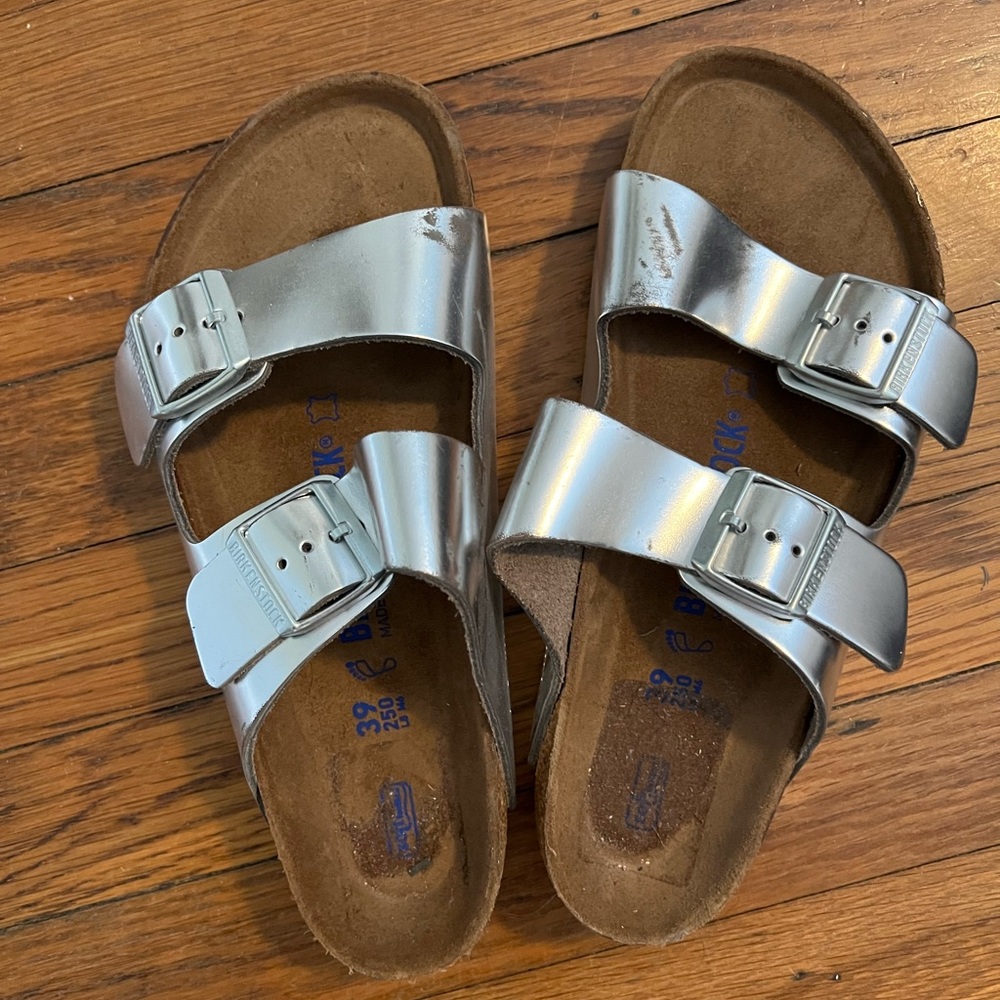 Silver Arizona Birkenstocks